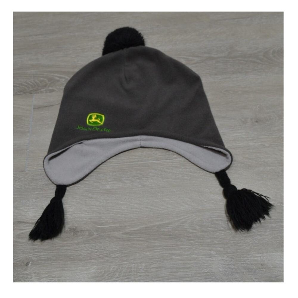 John Deere Fleece Hat Youth M/L Gray Black Green & Yellow